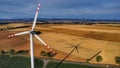 View from above on the wind turbine, photo from the drone