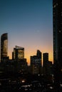 View of Abu Dhabi city beautiful towers at sunset - WTC, The Mall and Corniche Royalty Free Stock Photo