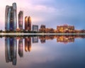 View of Abu Dhabi Skyline at sunrise, UAE Royalty Free Stock Photo