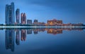 View of Abu Dhabi Skyline at sunrise, UAE Royalty Free Stock Photo