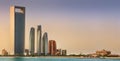 View of Abu Dhabi Skyline at sunrise, UAE Royalty Free Stock Photo
