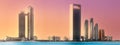 View of Abu Dhabi Skyline at sunrise, UAE Royalty Free Stock Photo