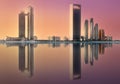 View of Abu Dhabi Skyline at sunrise, UAE Royalty Free Stock Photo