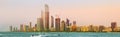 View of Abu Dhabi Skyline at sunset, UAE Royalty Free Stock Photo