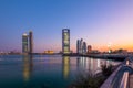 View of Abu Dhabi Skyline at sunset, United Arab Emirates Royalty Free Stock Photo