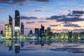 View of Abu Dhabi Skyline at sunset Royalty Free Stock Photo