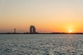 View of Abu Dhabi Skyline during sunset, United Arab Emirates