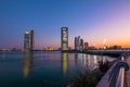 View of Abu Dhabi Skyline at sunset, United Arab Emirates Royalty Free Stock Photo