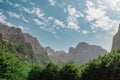 A view of the accursed mountains in the Grebaje Valley. Prokletije, also known as the Albanian Alps and the Accursed Royalty Free Stock Photo