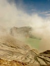 View on the acidic crater lake of the Ijen volcano in Indonesia, a sulfur mine and toxic gaz Royalty Free Stock Photo