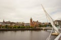 A view acreoss the River Foyle from the iconic Peace Bridge over the river Foyle in Londonderry city in Northern Ireland