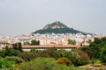 View from Acropolis on cityscape of Athens and Lycabettus Hill, known as Lykabettos Royalty Free Stock Photo
