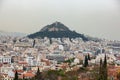 View from Acropolis on cityscape of Athens and Lycabettus Hill, known as Lykabettos