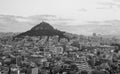 View from Acropolis Hill to Lycabettus Hill, Greek Parliament on the background of the Athens city, Greece.