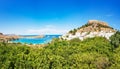 View of Acropolis of Lindos, traditional white houses and lemon Royalty Free Stock Photo