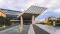 View of Acropolis Museum facade building exterior entrance, an archaeological museum in Athens center, Attica, Greece in a summer