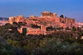 View of Acropolis from the Philopappos Hill in the Evening, Athens, Greece Royalty Free Stock Photo