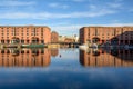 View across the Albert Dock in Liverpool towards a bridge Royalty Free Stock Photo