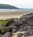 A view across the beach at Llansteffan, Wales across the river Towy estuary Royalty Free Stock Photo