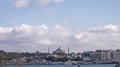 View across the Bosphorus Bridge in Istanbul in Turkey on a cloudy day. Travel Royalty Free Stock Photo