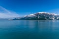 A view across Disenchartment Bay towards the bay side and a cruise ship in Alaska Royalty Free Stock Photo