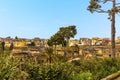 A view across the excavated hollow containing the well preserved Roman settlement of Herculaneum, Italy