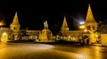 A view across Fisherman`s Bastion in Budapest at night Royalty Free Stock Photo