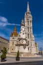 The view across the Fisherman`s Bastion towards the Matthias Church in Budapest Royalty Free Stock Photo