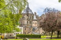 A view across Greyfriars Graveyard towards the Central Library in Edinburgh, Scotland