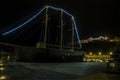 A view across the harbour at night in Saundersfoot village in Wales Royalty Free Stock Photo