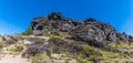 A view across the heather covered rocks of the Roaches, Staffordshire, UK Royalty Free Stock Photo