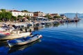 Traditional Greek Fishing and Recreational Boats Docked in Galaxidi, Greece Royalty Free Stock Photo