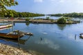 A view across a jetty in the lagoon in Negombo, Sri Lanka Royalty Free Stock Photo