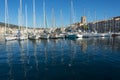 View across La Ciotat harbour reflections water yachts