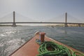 View of river nile in Egypt from bow of luxury cruise boat with Royalty Free Stock Photo