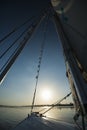 View of river nile in Egypt from sailing boat at sunset Royalty Free Stock Photo