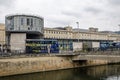 View across River Avon towards the Bus Station in Bath, Somerset Royalty Free Stock Photo