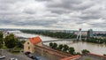 A view across the River Danube, Most SNP Bridge, and Ovsiste, Bratislava Royalty Free Stock Photo
