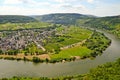 View across river Moselle to Puenderich village - Mosel wine region in Germany