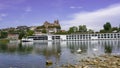 View across river Rhine to the Muensterberg hill with St. Stephansmuenster cathedral, Breisach am Rhein, Kaiserstuhl Royalty Free Stock Photo