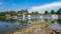 View across river Rhine to the Muensterberg hill with St. Stephansmuenster cathedral, Breisach am Rhein Royalty Free Stock Photo