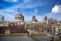 River Thames to St. Paul`s Cathedral and the skyline of London, UK Royalty Free Stock Photo