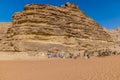 A view across a rock wall face in the desert landscape in Wadi Rum, Jordan Royalty Free Stock Photo