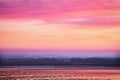 View across Sandwich Bay from Ramsgate Esplanade at dusk during a beautiful September sunset