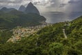 A view across Soufriere towards the Pitons in St Lucia Royalty Free Stock Photo