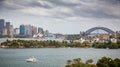 View across to the Sydney Central Business District skyline including Sydney Opera House and Harbour Bridge from Taronga Zoo in S Royalty Free Stock Photo