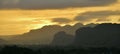 View across the Vinales Valley in Cuba. Morning twilight and fog. Royalty Free Stock Photo