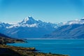 View across Lake Pukaki to Mt Cook, Aoraki/Mount Cook National Park, south island, Aotearoa / New Zealand Royalty Free Stock Photo