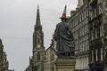 View of Adam Smith statue in Royal Mile street Edinburgh