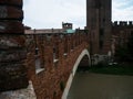 View of the Adige river from the castelvecchio bridge in Verona, destination for tourists in love Royalty Free Stock Photo